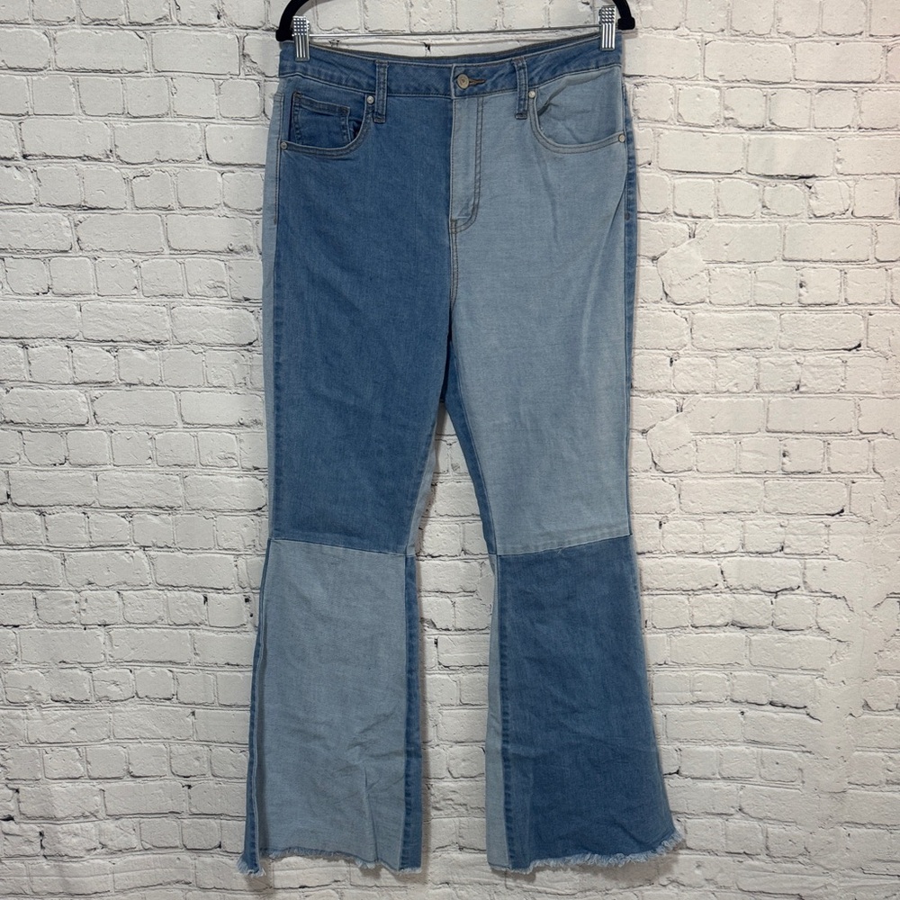 Altar'd State Patchwork Blue Denim Flare Jeans Size 29